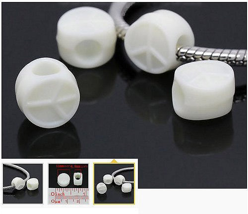 Dreadz Ivory Acrylic Peace Symbol Dreadlock Hair Beads (5mm Hole) x 3 Bead Pack