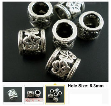 Dreadz Antique Silver Floral Dreadlock Hair Beads (6.3mm Hole) x 3