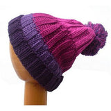 Dreadz Striped Slouchy Bobble Beanie Hat (Purple/Pink)